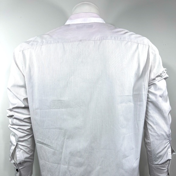 MATERIAL LONDON, 100% COTTON MENS LONG SLEEVES WHITE SHIRT WITH THIN STRIPES - Picture 3 of 13